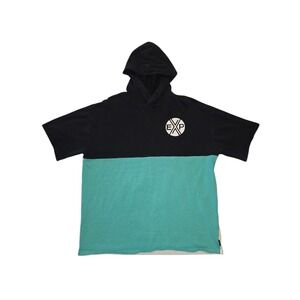 Express EXP Hoodie Short Sleeve Color Block Black Green Mens L Graphic